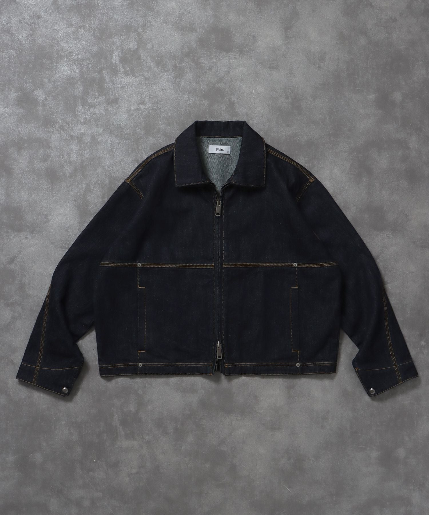 【FFEIN(フェイン)】袖切り替えデニムJK / ジャケット デニム ジップ リベット ライトアウター 刺繍【セットアップ対応】 ネイビー