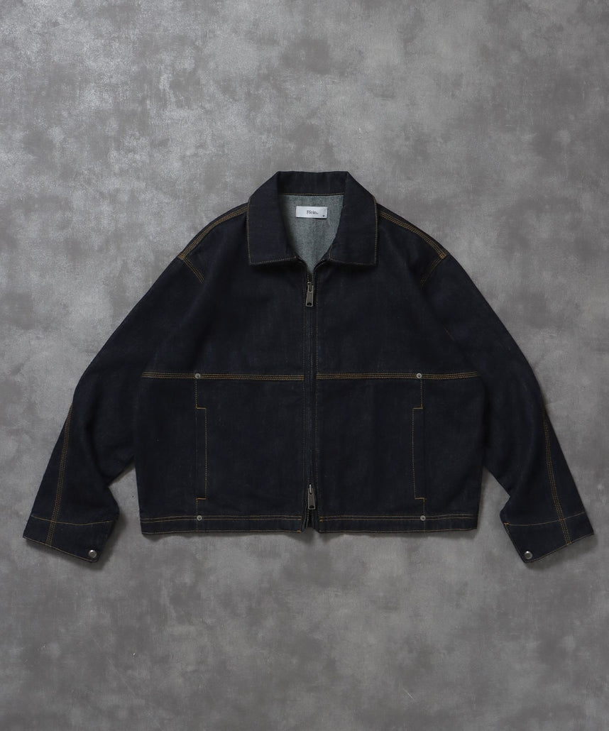 【FFEIN(フェイン)】袖切り替えデニムJK / ジャケット デニム ジップ リベット ライトアウター 刺繍【セットアップ対応】 ネイビー