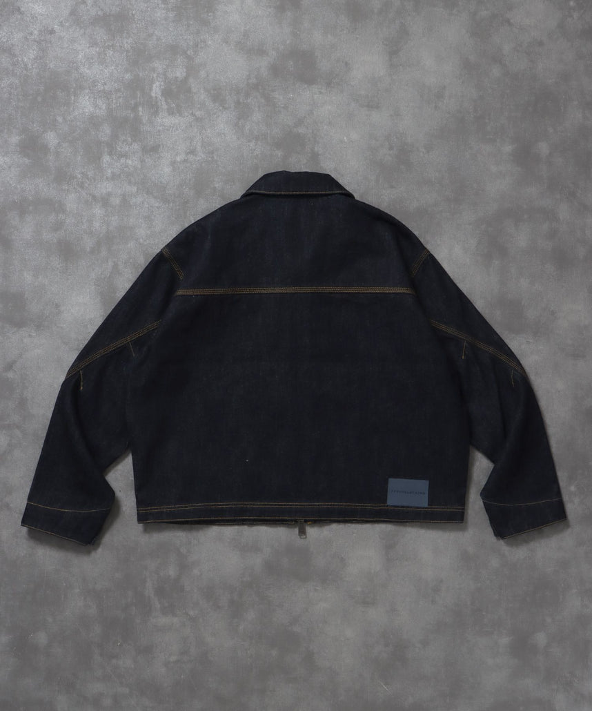 【FFEIN(フェイン)】袖切り替えデニムJK / ジャケット デニム ジップ リベット ライトアウター 刺繍【セットアップ対応】 ネイビー