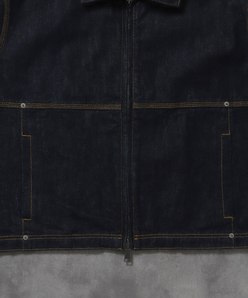 袖切り替えデニムJK / ジャケット デニム ジップ リベット ライトアウター 刺繍【セットアップ対応】 ネイビー