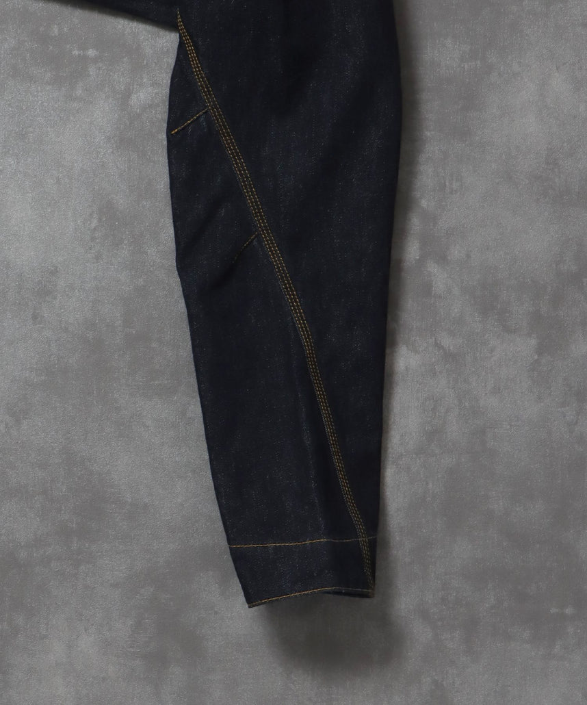 袖切り替えデニムJK / ジャケット デニム ジップ リベット ライトアウター 刺繍【セットアップ対応】 ネイビー