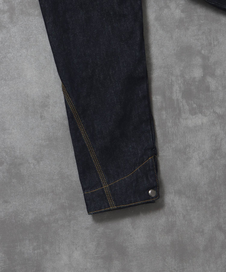 袖切り替えデニムJK / ジャケット デニム ジップ リベット ライトアウター 刺繍【セットアップ対応】 ネイビー