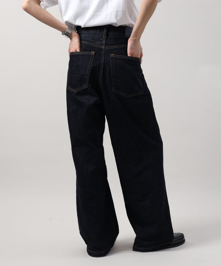 ワイドストレートタックデニムパンツ / デニム パンツ ボトムス ワイドシルエット デニム 【セットアップ対応】 ネイビー