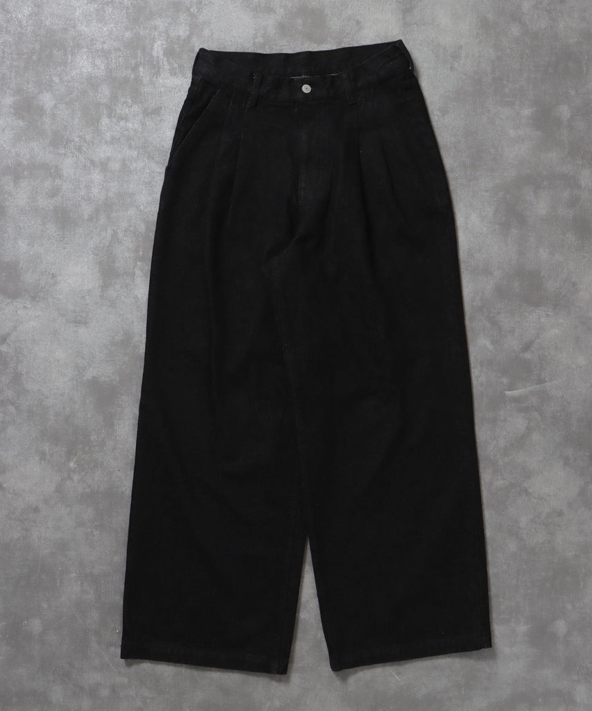 ワイドストレートタックデニムパンツ / デニム パンツ ボトムス ワイドシルエット デニム 【セットアップ対応】 ブラック