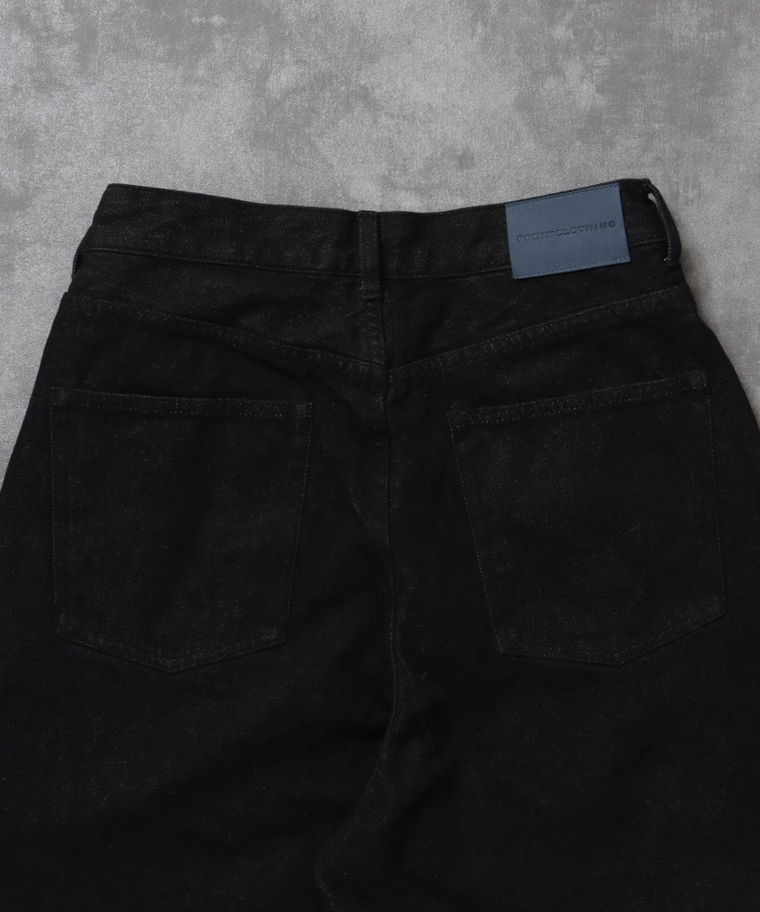 ワイドストレートタックデニムパンツ / デニム パンツ ボトムス ワイドシルエット デニム 【セットアップ対応】 ブラック