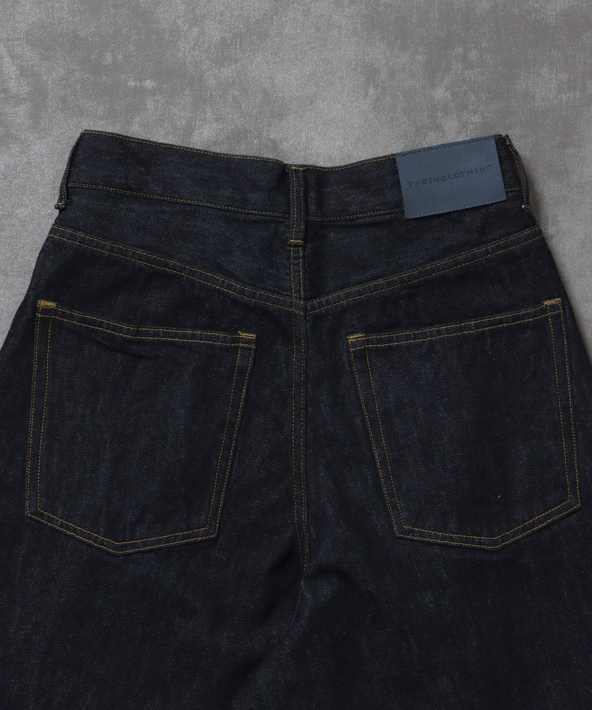 ワイドストレートタックデニムパンツ / デニム パンツ ボトムス ワイドシルエット デニム 【セットアップ対応】 ネイビー