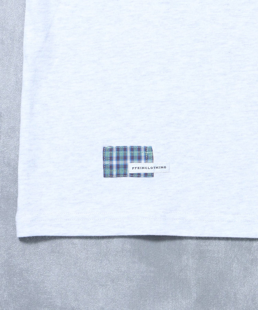 アップリケロゴショート丈Tシャツ/ Tシャツ クルーネック 半袖 プリント 刺繍 チェック 【短丈】 アッシュグレー