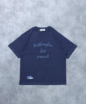 アップリケロゴショート丈Tシャツ/ Tシャツ クルーネック 半袖 プリント 刺繍 チェック 【短丈】 ネイビー