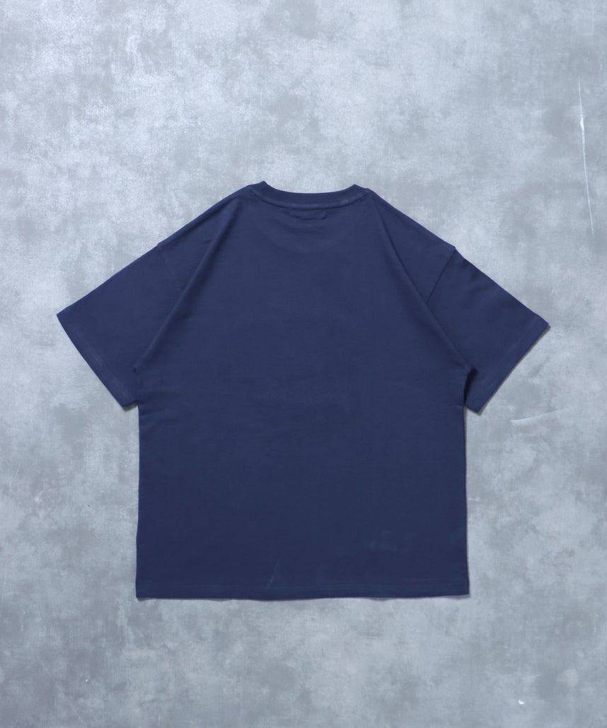 アップリケロゴショート丈Tシャツ/ Tシャツ クルーネック 半袖 プリント 刺繍 チェック 【短丈】 ネイビー