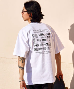 企業ロゴプリントオーバーサイズTシャツ / Tシャツ クルーネック 半袖 プリント 【短丈】 ホワイト
