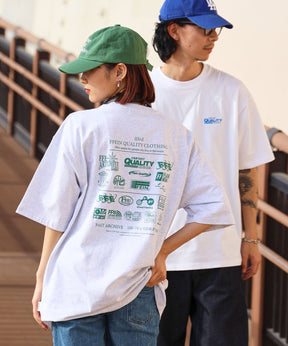 企業ロゴプリントオーバーサイズTシャツ / Tシャツ クルーネック 半袖 プリント 【短丈】 アッシュグレー