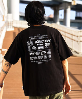 企業ロゴプリントオーバーサイズTシャツ / Tシャツ クルーネック 半袖 プリント 【短丈】 ブラック
