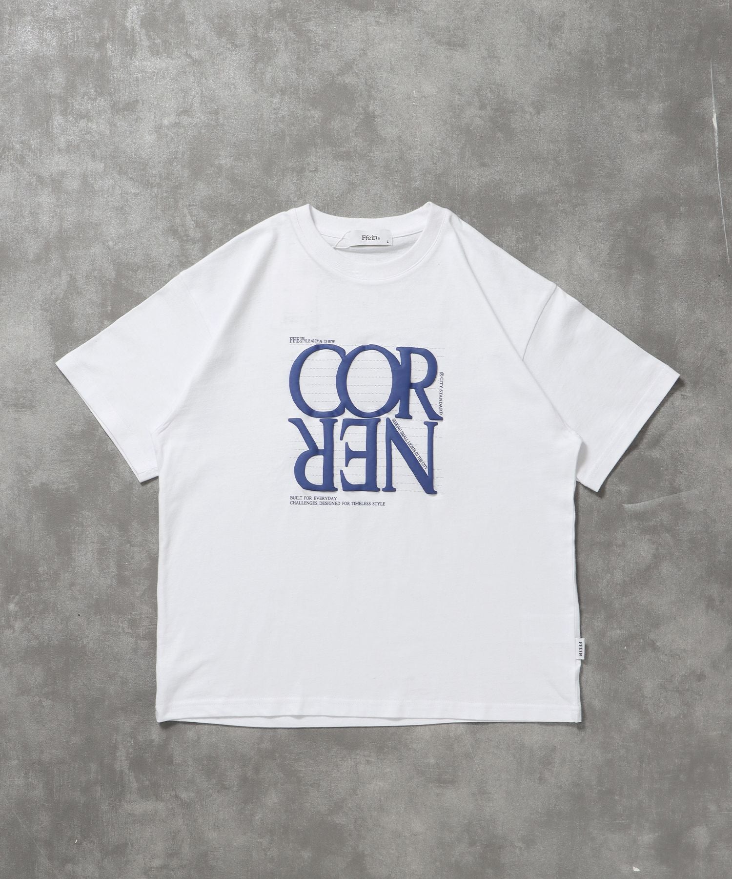 【FFEIN(フェイン)】プリントデカロゴショート丈Tシャツ / Tシャツ クルーネック 半袖 プリント シンプル【短丈】 ホワイト