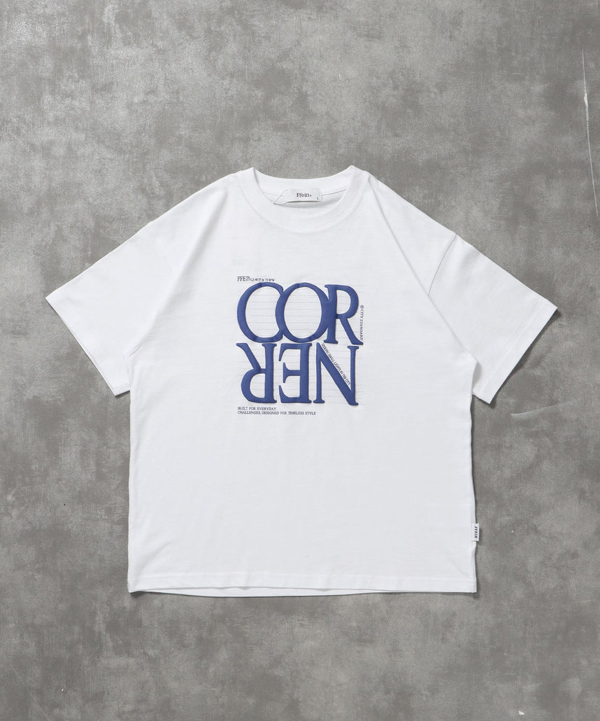 【FFEIN(フェイン)】プリントデカロゴショート丈Tシャツ / Tシャツ クルーネック 半袖 プリント シンプル【短丈】 ホワイト