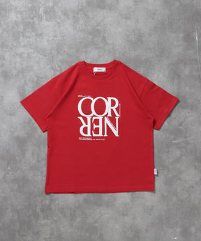プリントデカロゴショート丈Tシャツ / Tシャツ クルーネック 半袖 プリント シンプル【短丈】 レッド