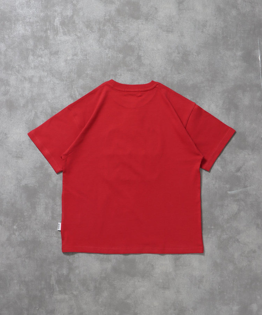プリントデカロゴショート丈Tシャツ / Tシャツ クルーネック 半袖 プリント シンプル【短丈】 レッド