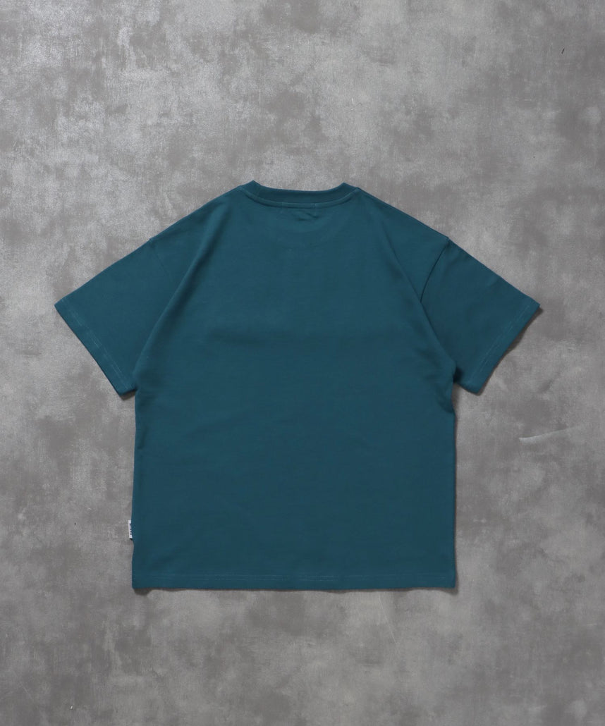 センターロゴ3D刺繍ショート丈Tシャツ / Tシャツ クルーネック 半袖 刺繍 シンプル 【短丈】 ダークグリーン