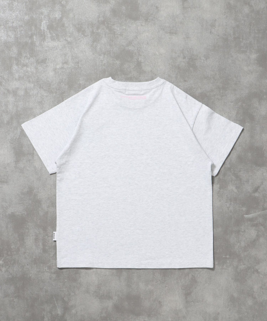 ユニバーサルロゴショート丈Tシャツ/ Tシャツ クルーネック 半袖 プリント 刺繍 チェック 【短丈】 アッシュグレー