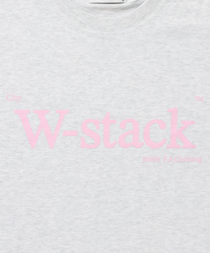 ユニバーサルロゴショート丈Tシャツ/ Tシャツ クルーネック 半袖 プリント 刺繍 チェック 【短丈】 アッシュグレー