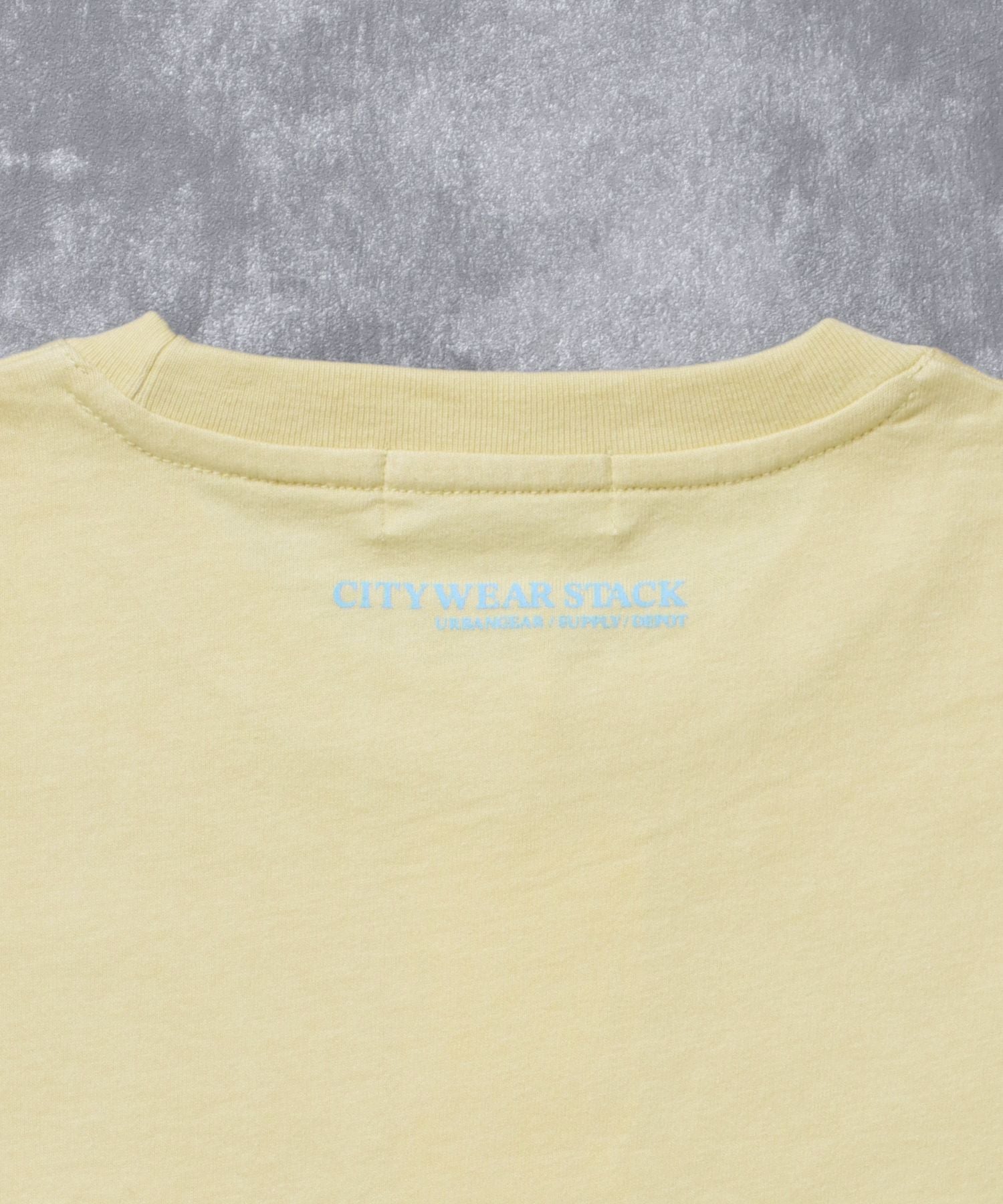 ユニバーサルロゴショート丈Tシャツ/ Tシャツ クルーネック 半袖 プリント 刺繍 チェック 【短丈】 レモンイエロー