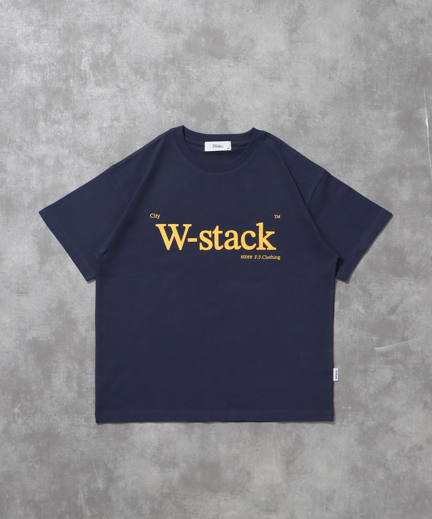 【FFEIN(フェイン)】ユニバーサルロゴショート丈Tシャツ/ Tシャツ クルーネック 半袖 プリント 刺繍 チェック 【短丈】 ネイビー