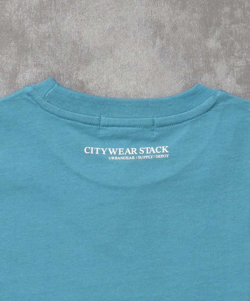 ユニバーサルロゴショート丈Tシャツ/ Tシャツ クルーネック 半袖 プリント 刺繍 チェック 【短丈】 サックスブルー