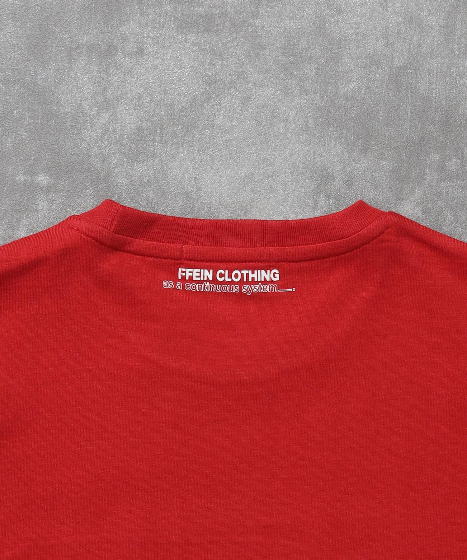 線画グラフィックロゴショート丈Tシャツ / Tシャツ クルーネック 半袖 プリント 【短丈】 レッド