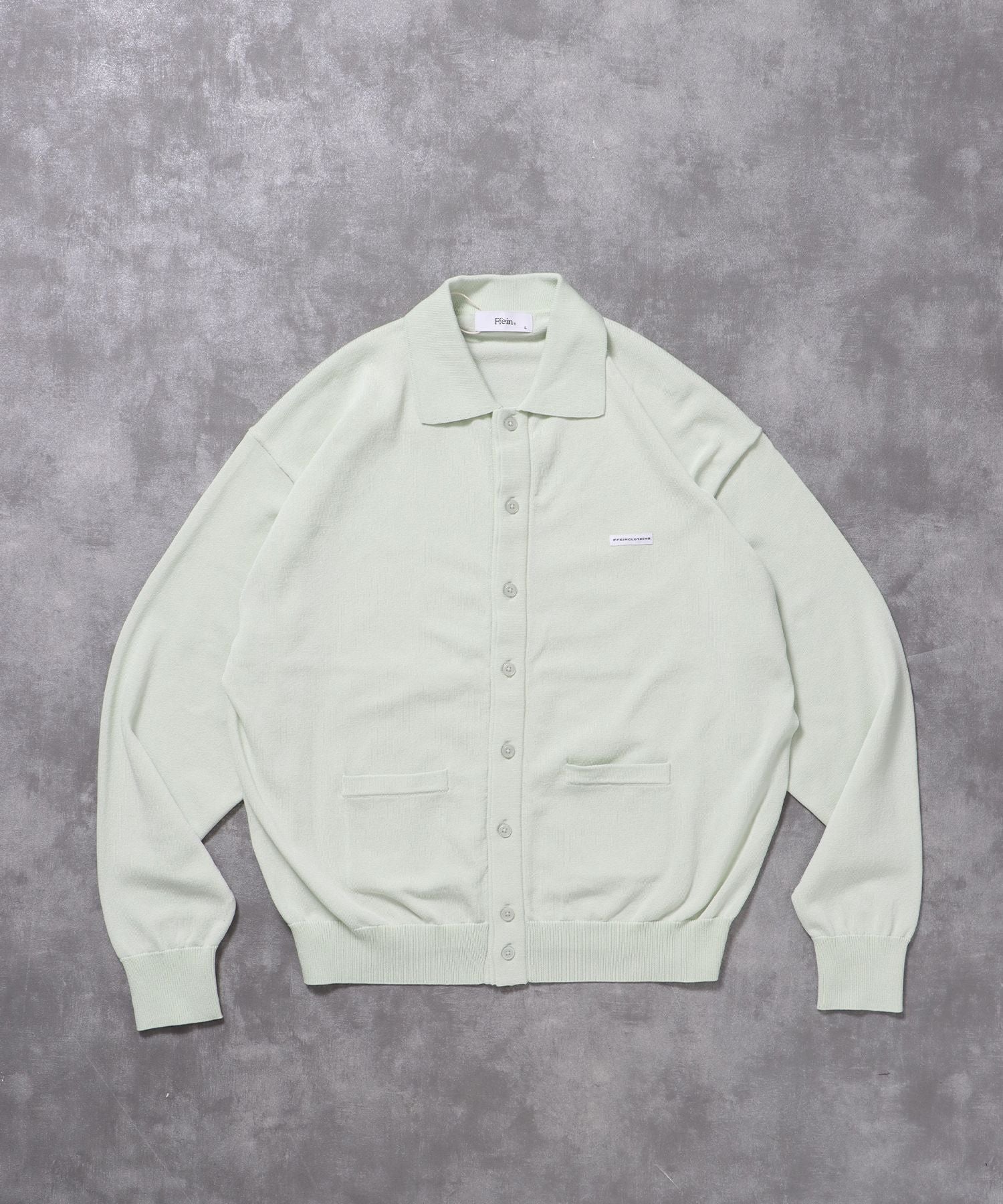 【FFEIN(フェイン)】襟付きダブルリブニットカーディガン / ニット カーディガン ダブルリブ ボタン ピス ポケット ミント