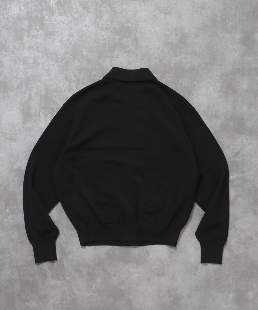 襟付きダブルリブニットカーディガン / ニット カーディガン ダブルリブ ボタン ピス ポケット ブラック