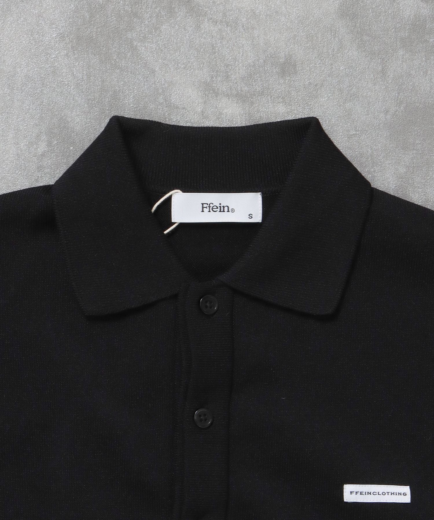 襟付きダブルリブニットカーディガン / ニット カーディガン ダブルリブ ボタン ピス ポケット ブラック