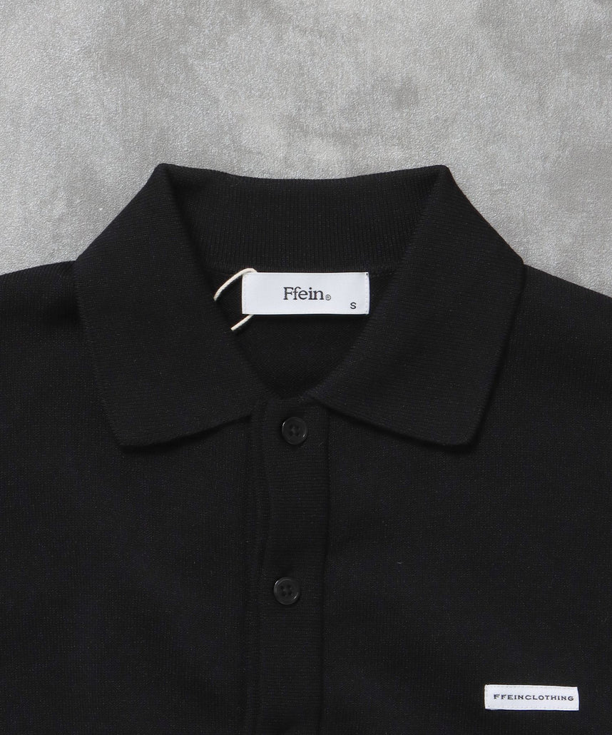 襟付きダブルリブニットカーディガン / ニット カーディガン ダブルリブ ボタン ピス ポケット ブラック