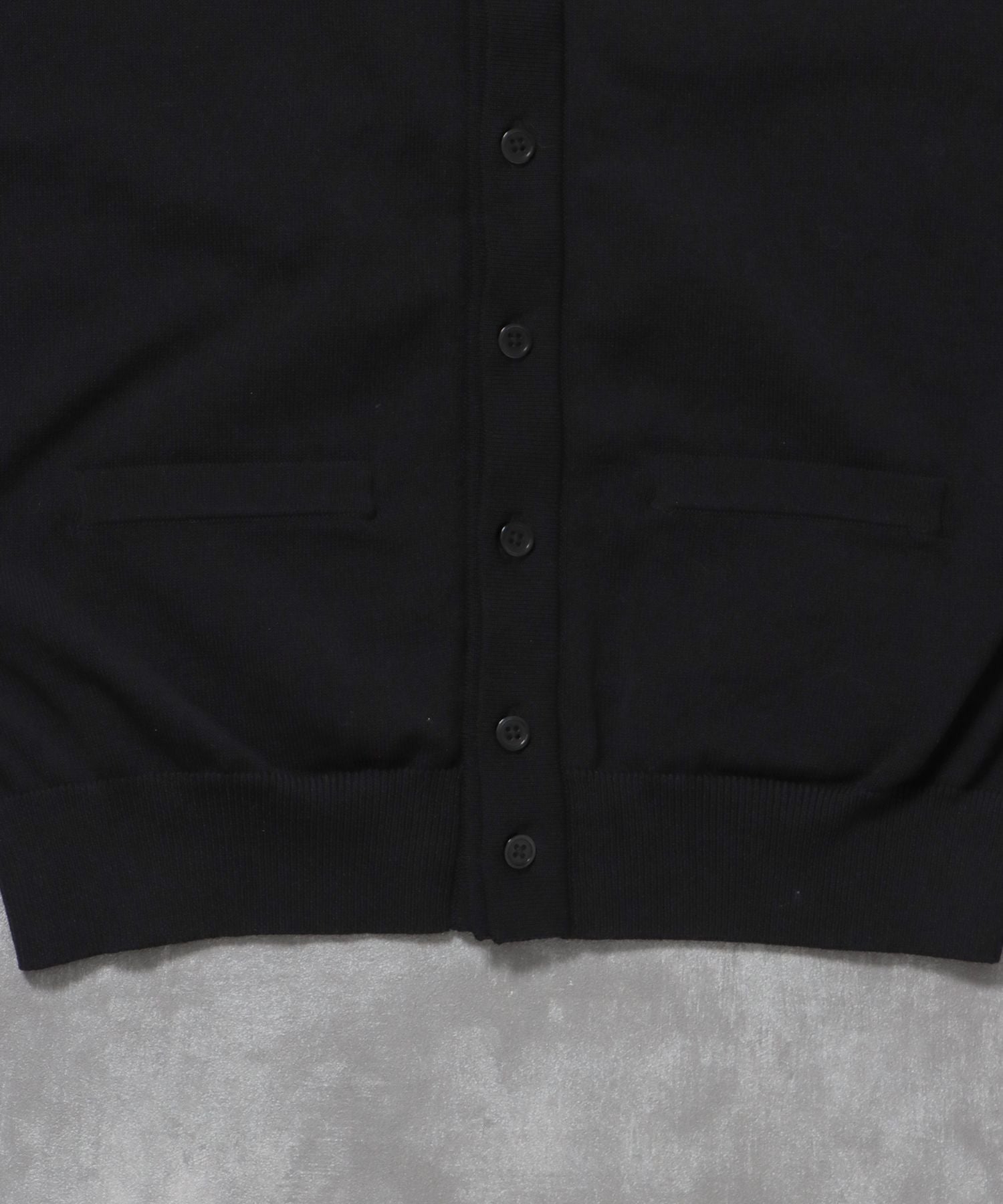 襟付きダブルリブニットカーディガン / ニット カーディガン ダブルリブ ボタン ピス ポケット ブラック