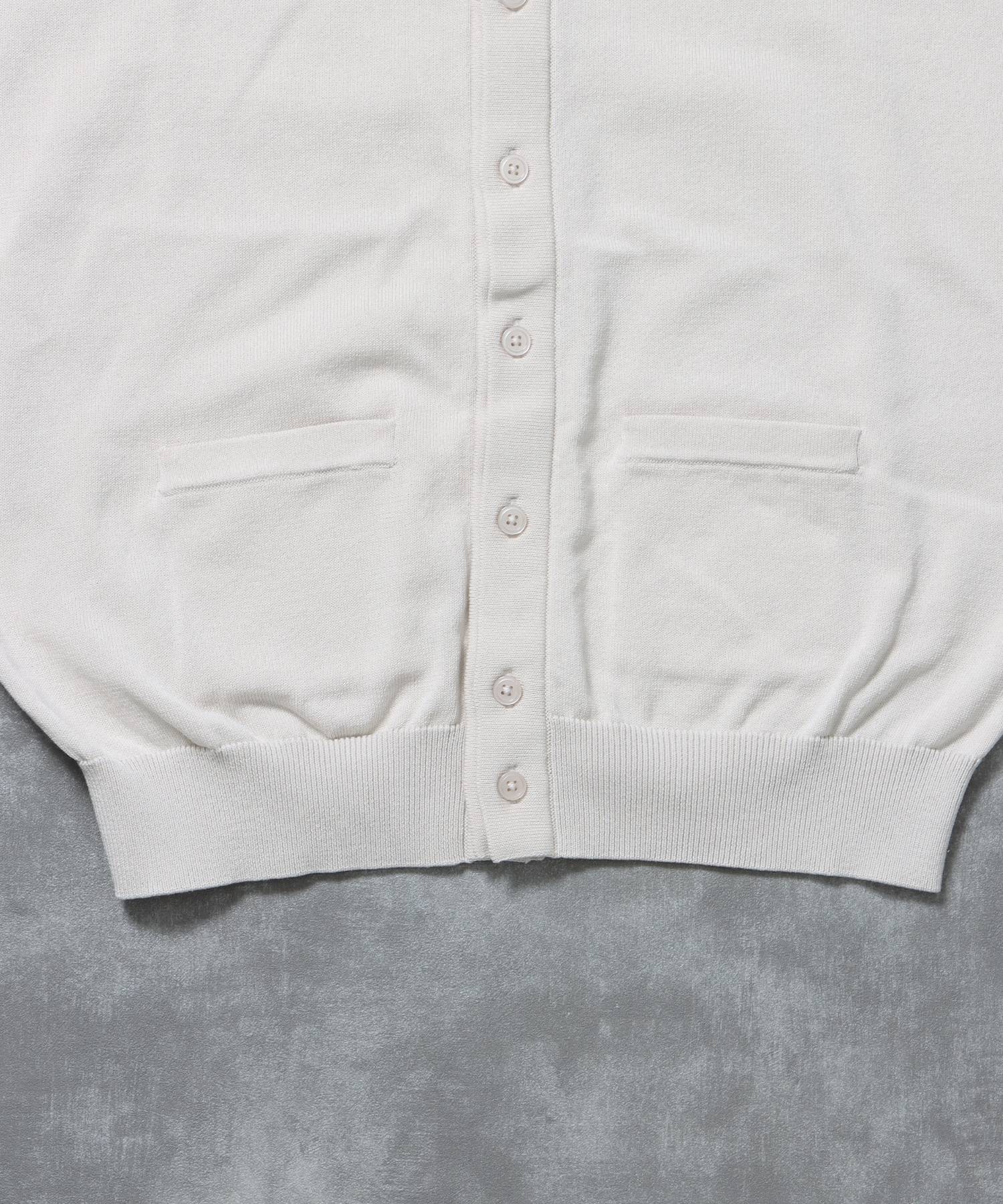 襟付きダブルリブニットカーディガン / ニット カーディガン ダブルリブ ボタン ピス ポケット ライトグレー