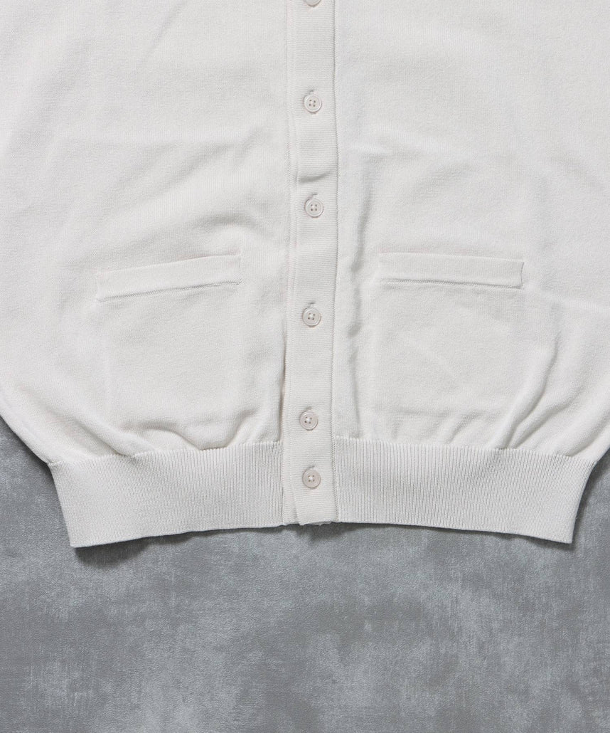 襟付きダブルリブニットカーディガン / ニット カーディガン ダブルリブ ボタン ピス ポケット ライトグレー