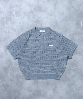 メランジワンポイントニットポロメッシュニット刺繍ポロシャツ / ポロシャツ メッシュ レギュラーカラー 半袖 アッシュグレー