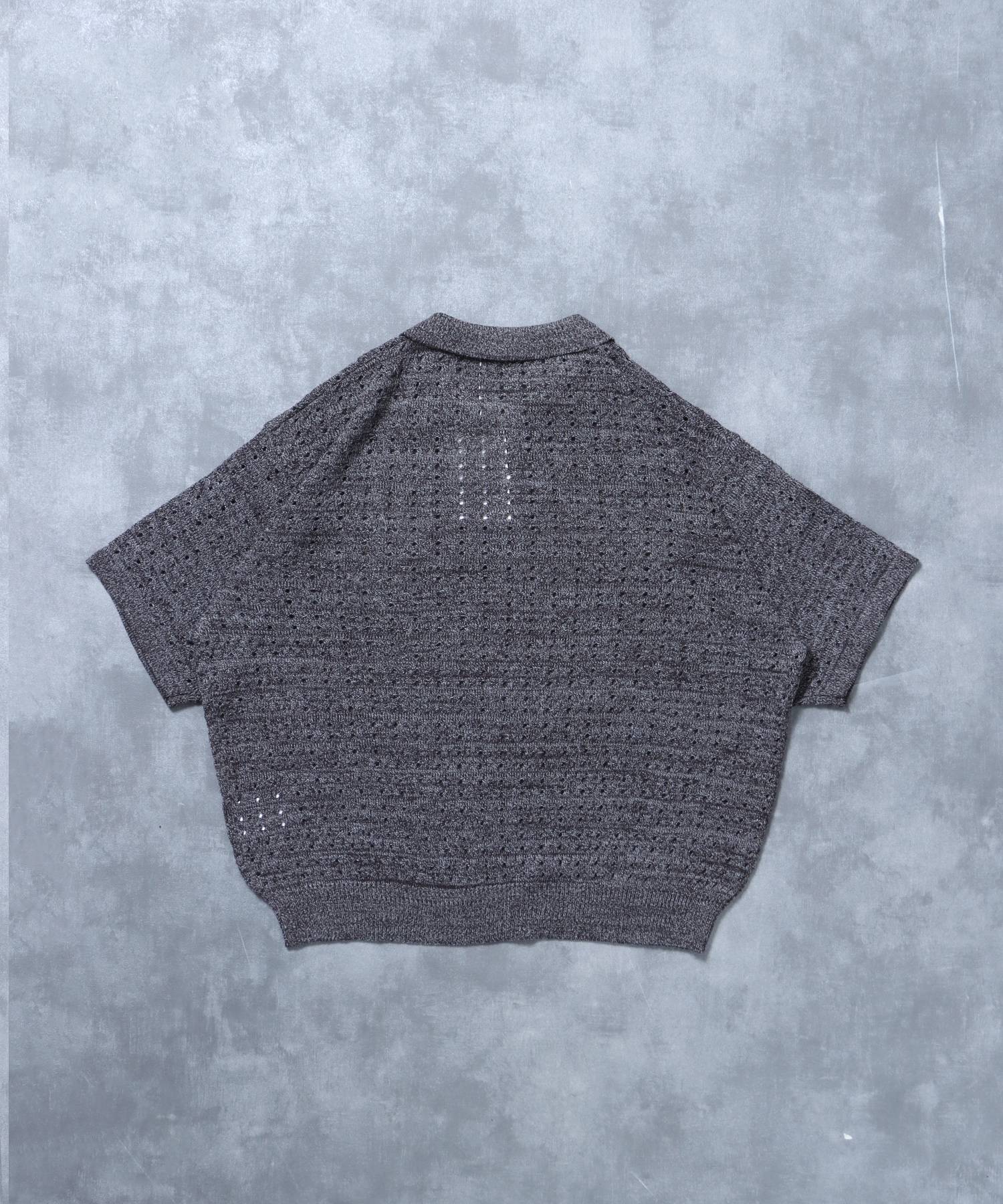 メランジワンポイントニットポロメッシュニット刺繍ポロシャツ / ポロシャツ メッシュ レギュラーカラー 半袖 ブラウン