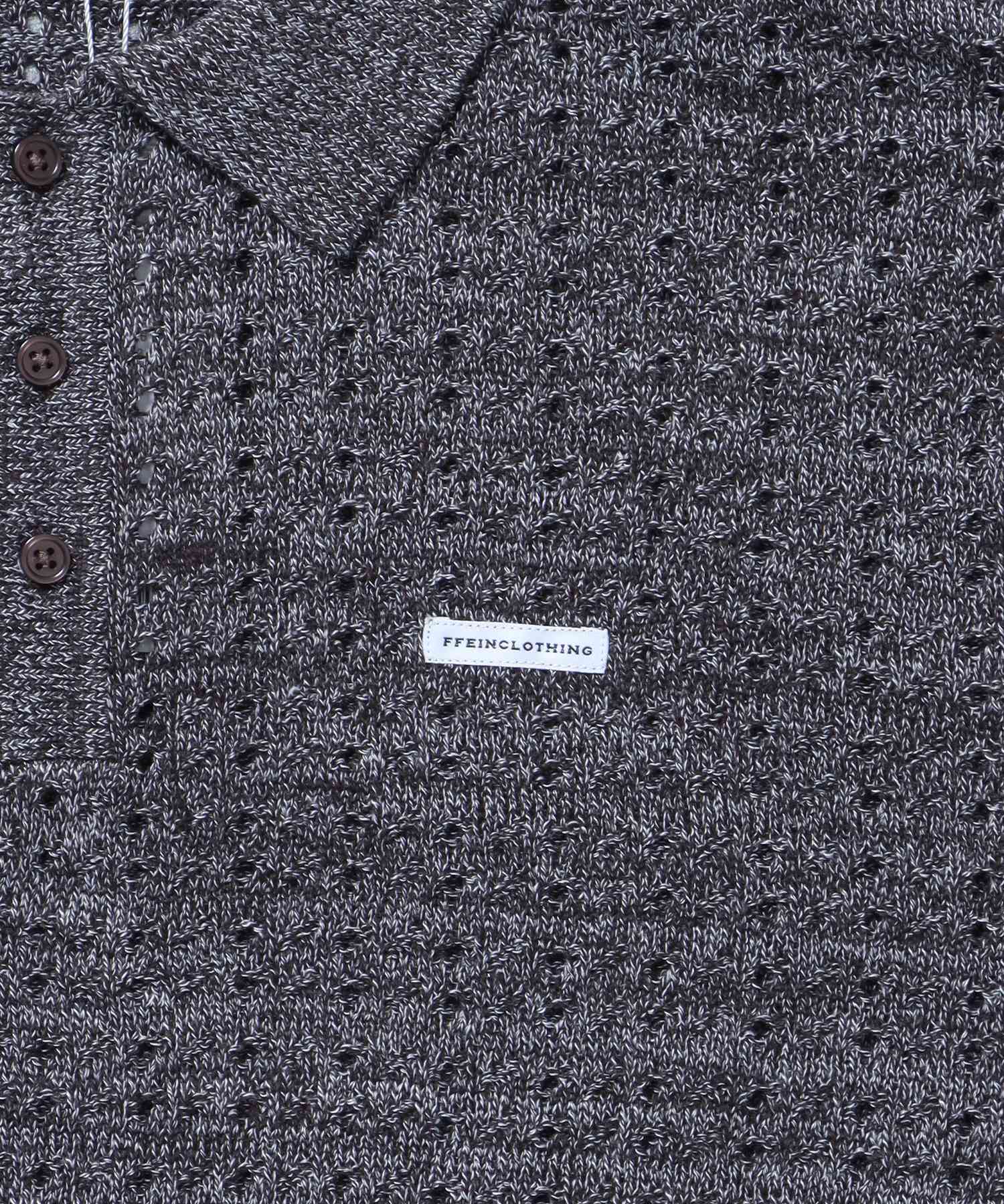 メランジワンポイントニットポロメッシュニット刺繍ポロシャツ / ポロシャツ メッシュ レギュラーカラー 半袖 ブラウン