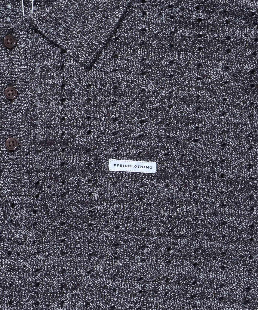メランジワンポイントニットポロメッシュニット刺繍ポロシャツ / ポロシャツ メッシュ レギュラーカラー 半袖 ブラウン