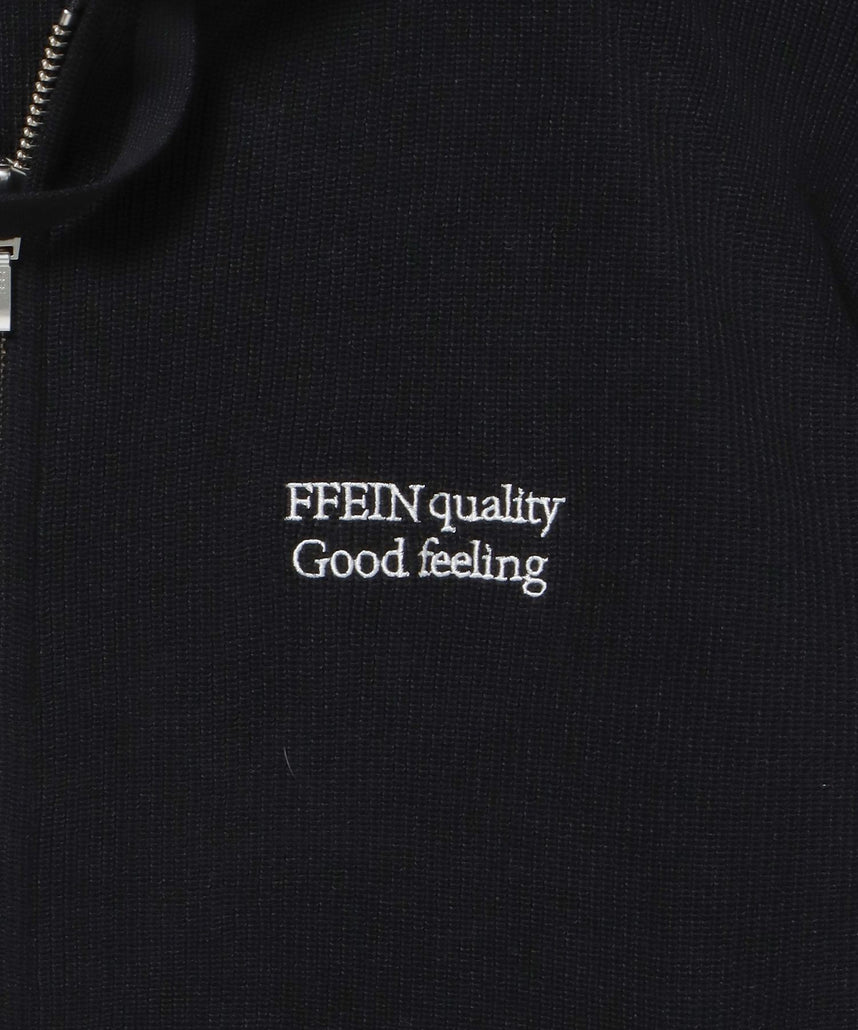 ワンポイント刺繍フード短丈ニットPK / ジップパーカー ダブルジップ ニット フーディ 刺繍 【短丈】 ブラック