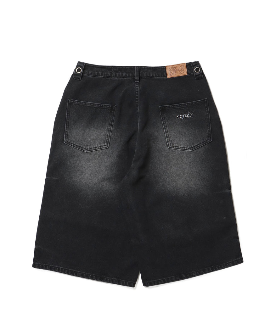 ※WEB限定 / スタッズデニムショートパンツ / sqnz washed denim shorts ブラック
