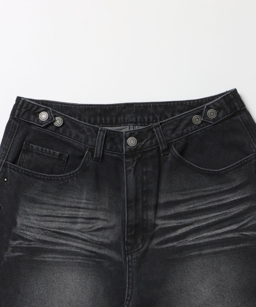 ※WEB限定 / スタッズデニムショートパンツ / sqnz washed denim shorts ブラック