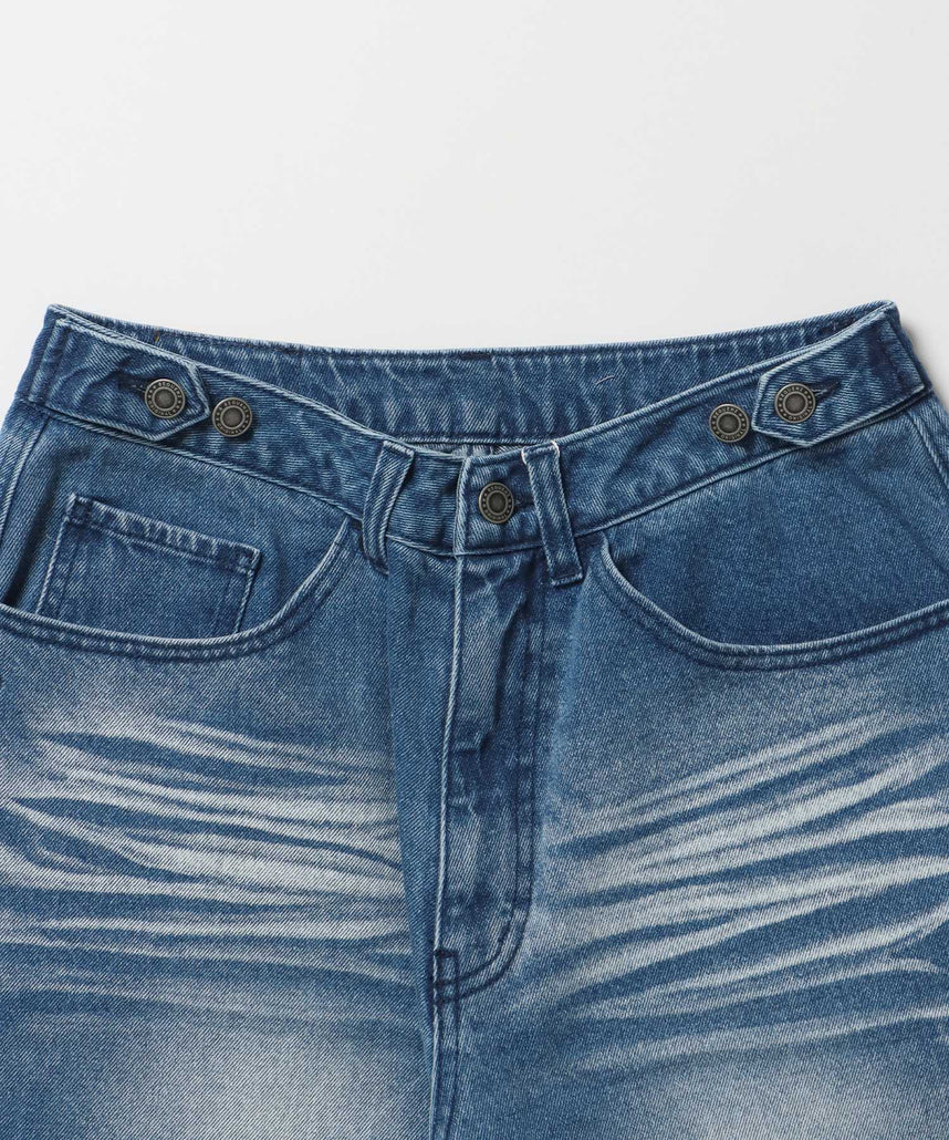 ※WEB限定 / スタッズデニムショートパンツ / sqnz washed denim shorts ライトブルー