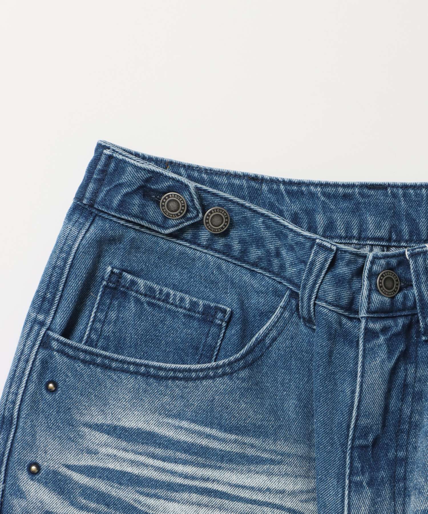 ※WEB限定 / スタッズデニムショートパンツ / sqnz washed denim shorts ライトブルー