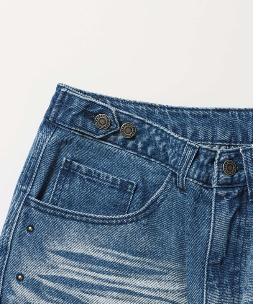 ※WEB限定 / スタッズデニムショートパンツ / sqnz washed denim shorts ライトブルー