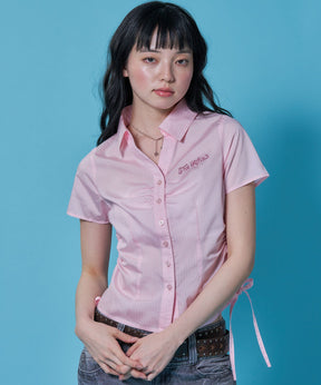 ※WEB限定 / レディースストライプ半袖シャツ / sqnz shearing stripe shirts ピンク