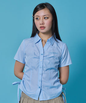 ※WEB限定 / レディースストライプ半袖シャツ / sqnz shearing stripe shirts ライトブルー