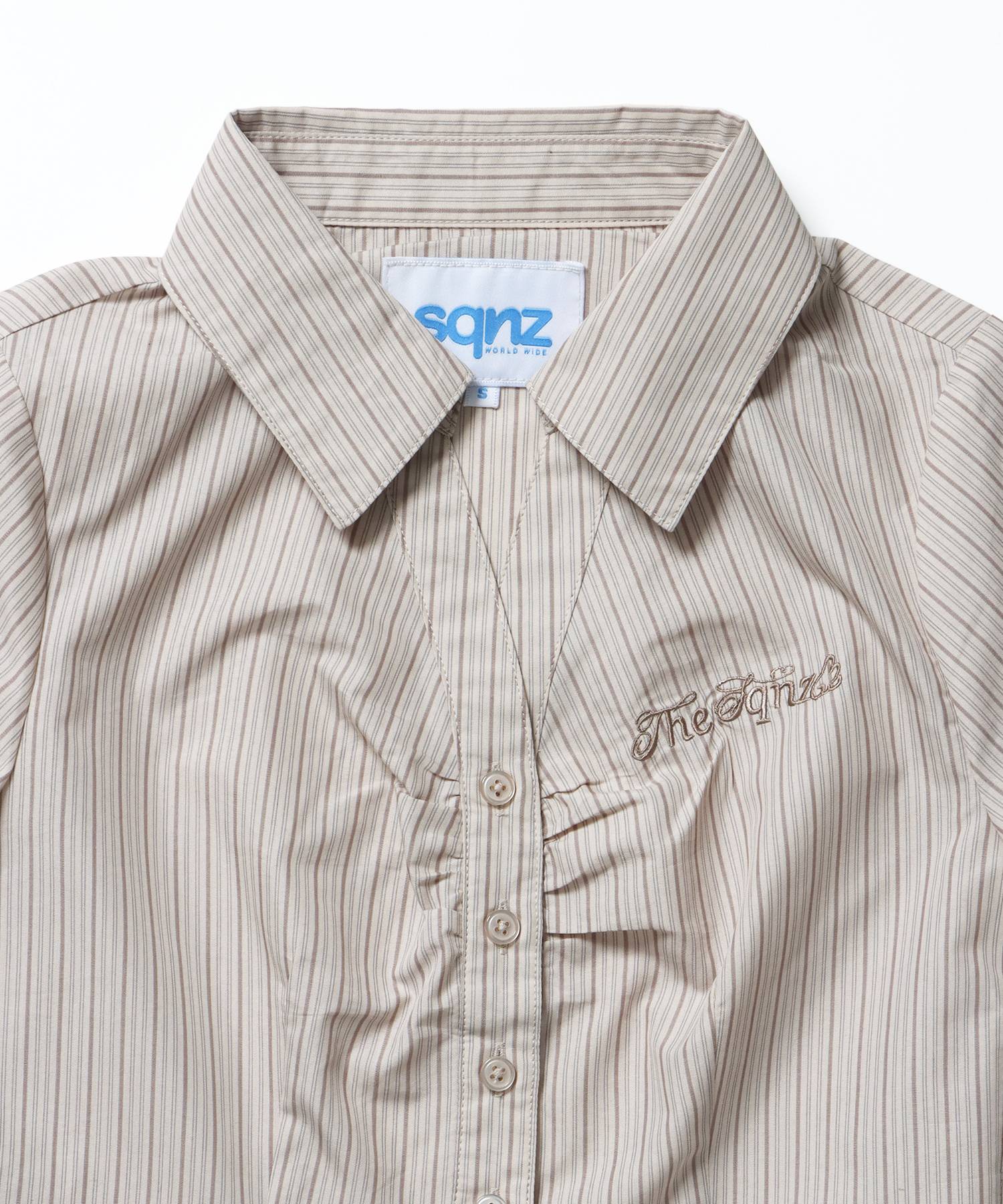 ※WEB限定 / レディースストライプ半袖シャツ / sqnz shearing stripe shirts ベージュ
