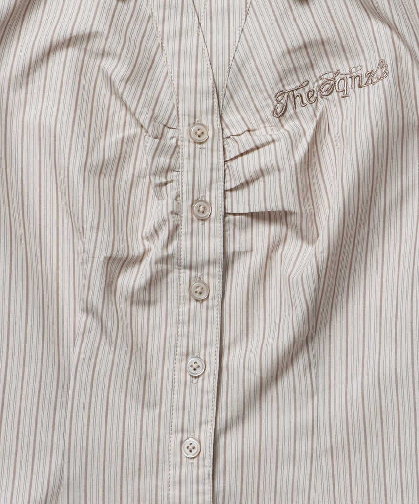 ※WEB限定 / レディースストライプ半袖シャツ / sqnz shearing stripe shirts ベージュ