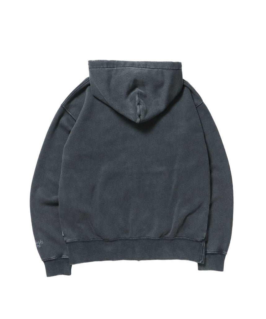 LETTERS FADED ZIP HOODIE / 共布ワッペン フーディ ダブルジップ 刺繍 ヘビーウェイト ジップパーカー 裏起毛 ≪セットアップ着用可能≫ ブラック