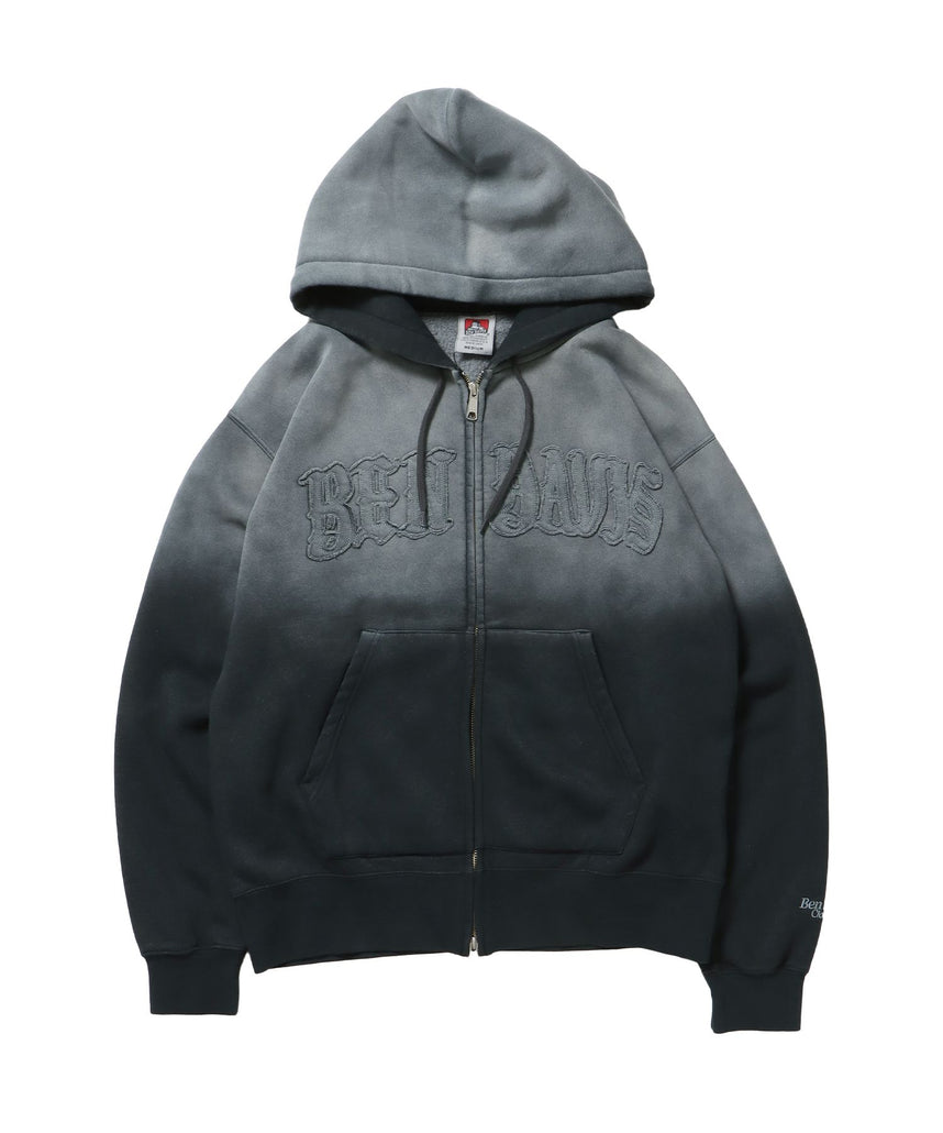 【BEN DAVIS(ベンデイビス)】LETTERS FADED ZIP HOODIE / 共布ワッペン フーディ ダブルジップ 刺繍 ヘビーウェイト ジップパーカー 裏起毛 ≪セットアップ着用可能≫ 柄91